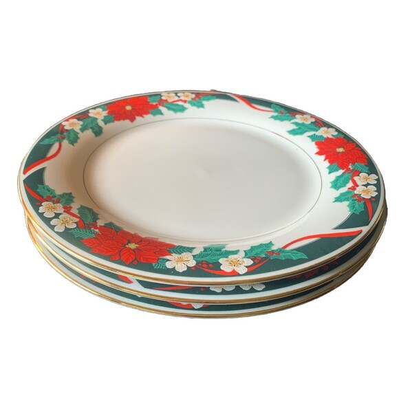 Tienshan Fine China “Deck The Halls” Set of 3 Christmas Dinner Plates 10.5" - Picture 1 of 3